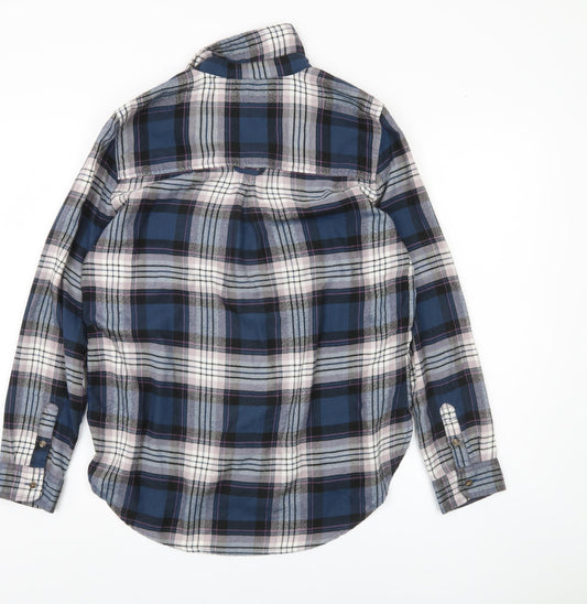 American Eagle Women's Blue Plaid Button-Up Shirt M