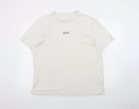 AllSaints Men's White T-Shirt, Relaxed Fit, Logo Accent, Size L