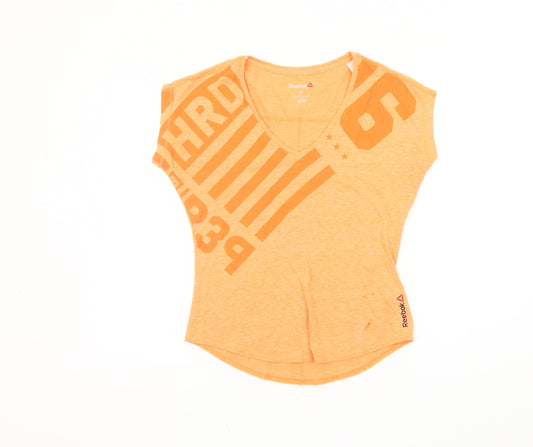 Reebok Women’s Orange Graphic T-Shirt - S V-Neck