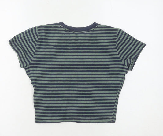 Hollister Women's Multicoloured Striped Cropped Tee