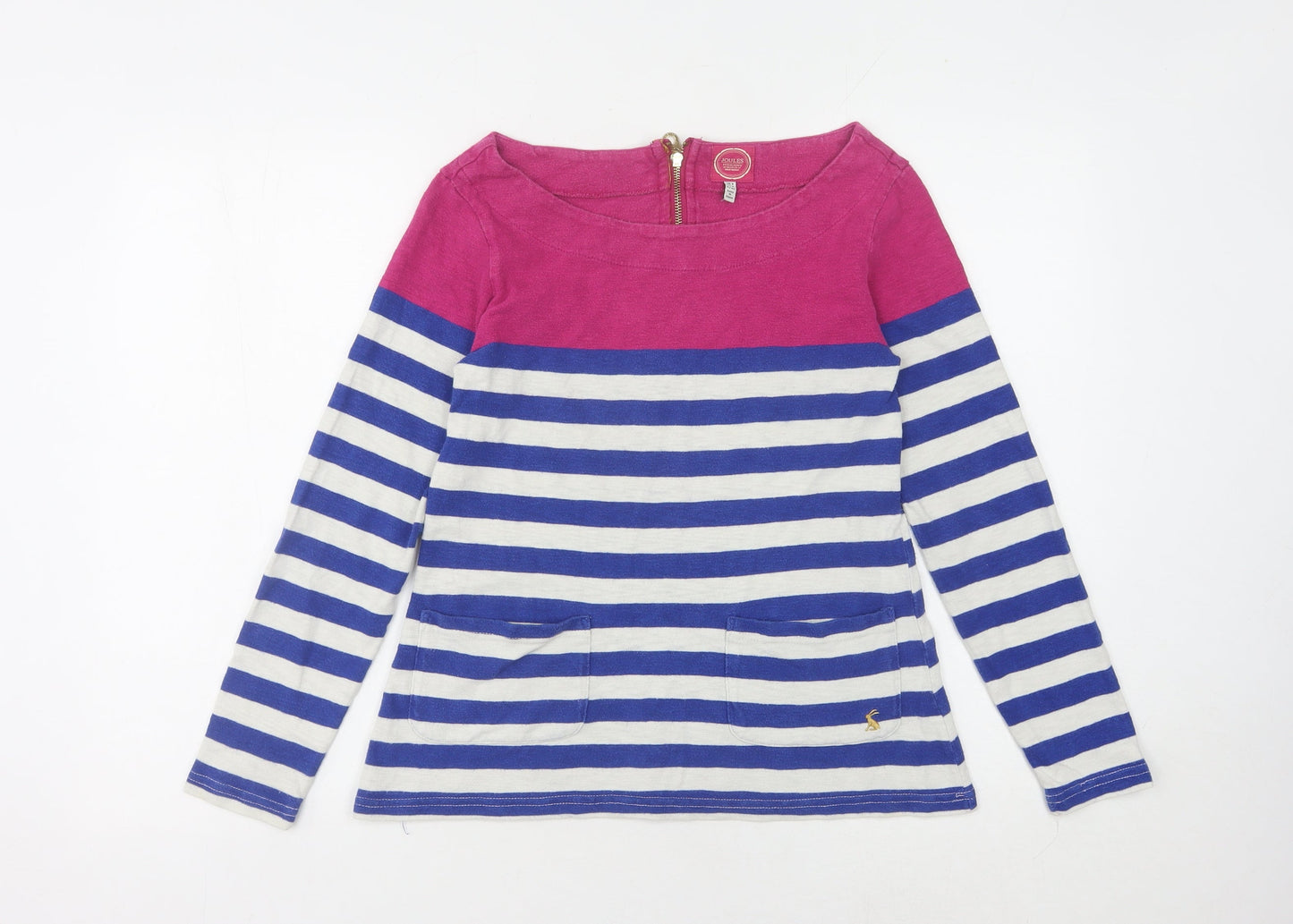 Joules Women's Pink Blue Striped Long Sleeve T-Shirt, Size 8