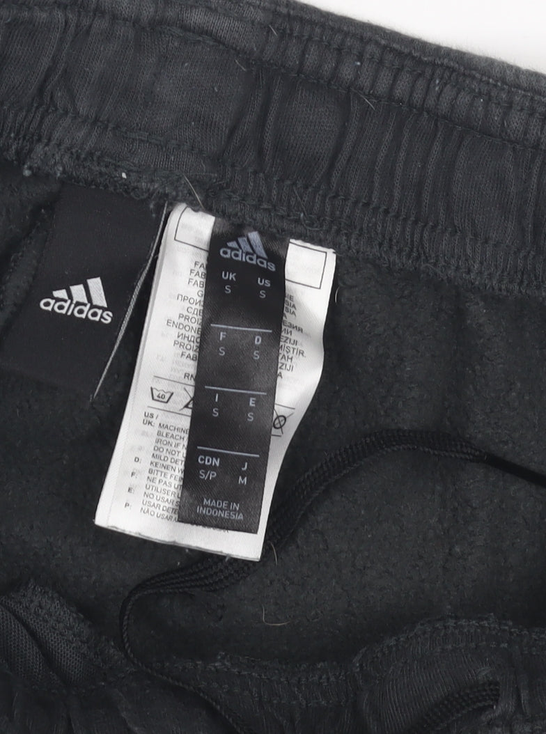 Brand and care label for Adidas Men's Black Jogger Trousers, size S, Gym Wear