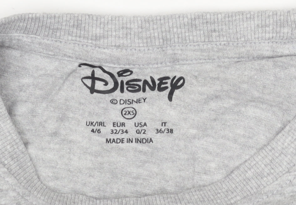 Disney Women's Grey Cartoon T-Shirt - 2XS Casual