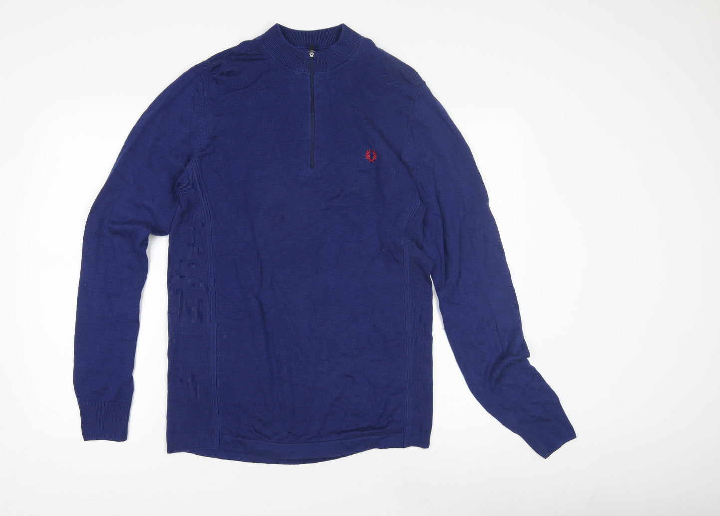 Fred Perry Men's Blue Wool Full Zip Jumper M