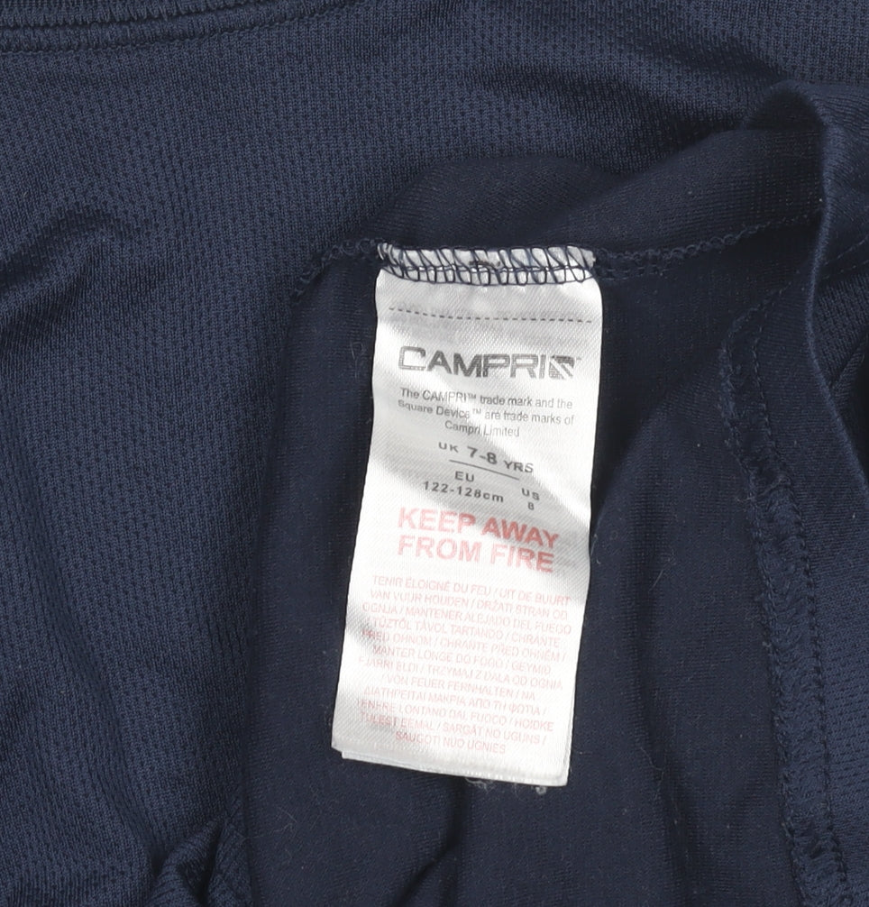 Close-up detail of Campri boys’ long sleeve blue sports t-shirt, 7-8 years