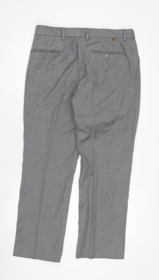 Farah Men's Grey Classic Dress Trousers, Size 34