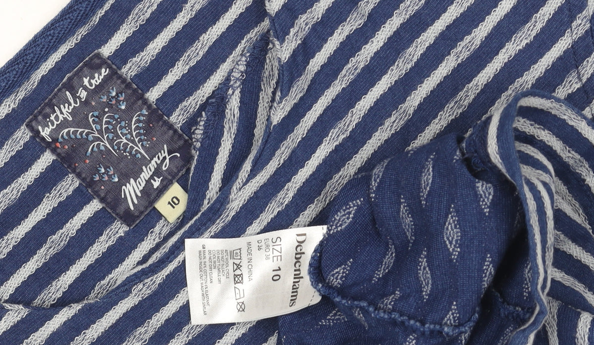 Close-up detail of Mantaray Women's Blue Striped Shift Dress, size 10