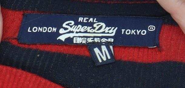 Superdry Women's Red Striped Cropped T-Shirt, M