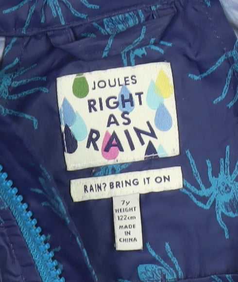 Joules Boys Blue Spider Print Hooded Rain Jacket, 7 Years