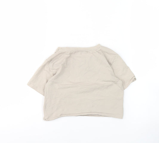 Womens UK Size 10 Pull & Bear Beige Cotton Blend T-Shirt
