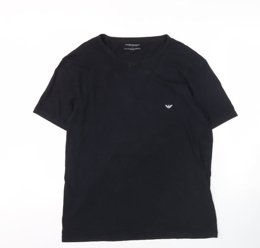 Emporio Armani Men's Black T-Shirt, L, Logo Accent