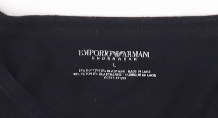 Emporio Armani Men's Black T-Shirt, L, Logo Accent