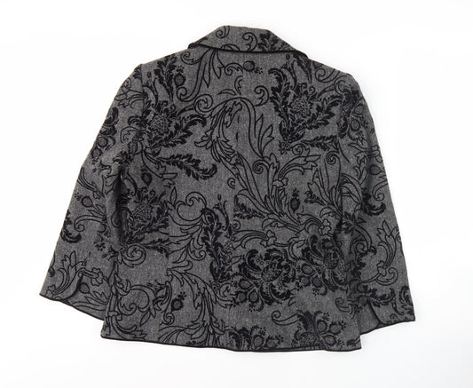 Collezioni Women Grey Floral Blazer Size 10