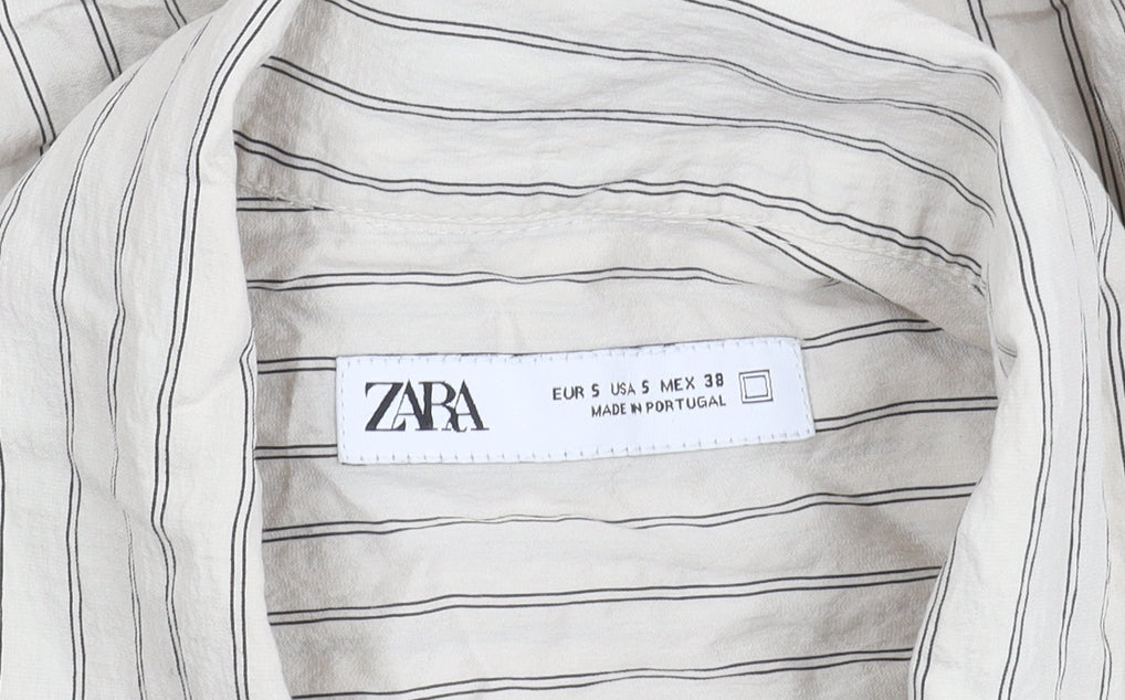 Zara Beige Striped Button-Up Shirt Women's Size S