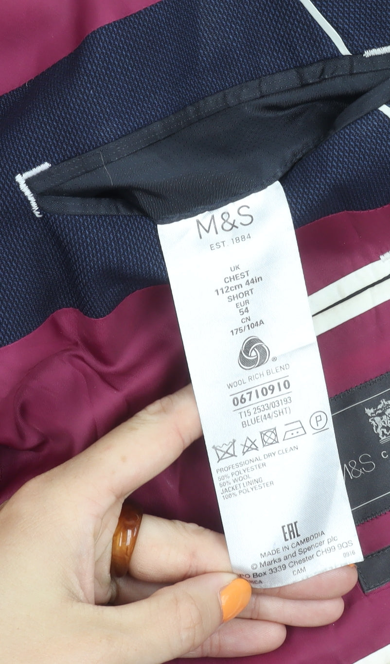 Marks and Spencer Men's Blue Blazer, 44, Single-Breasted