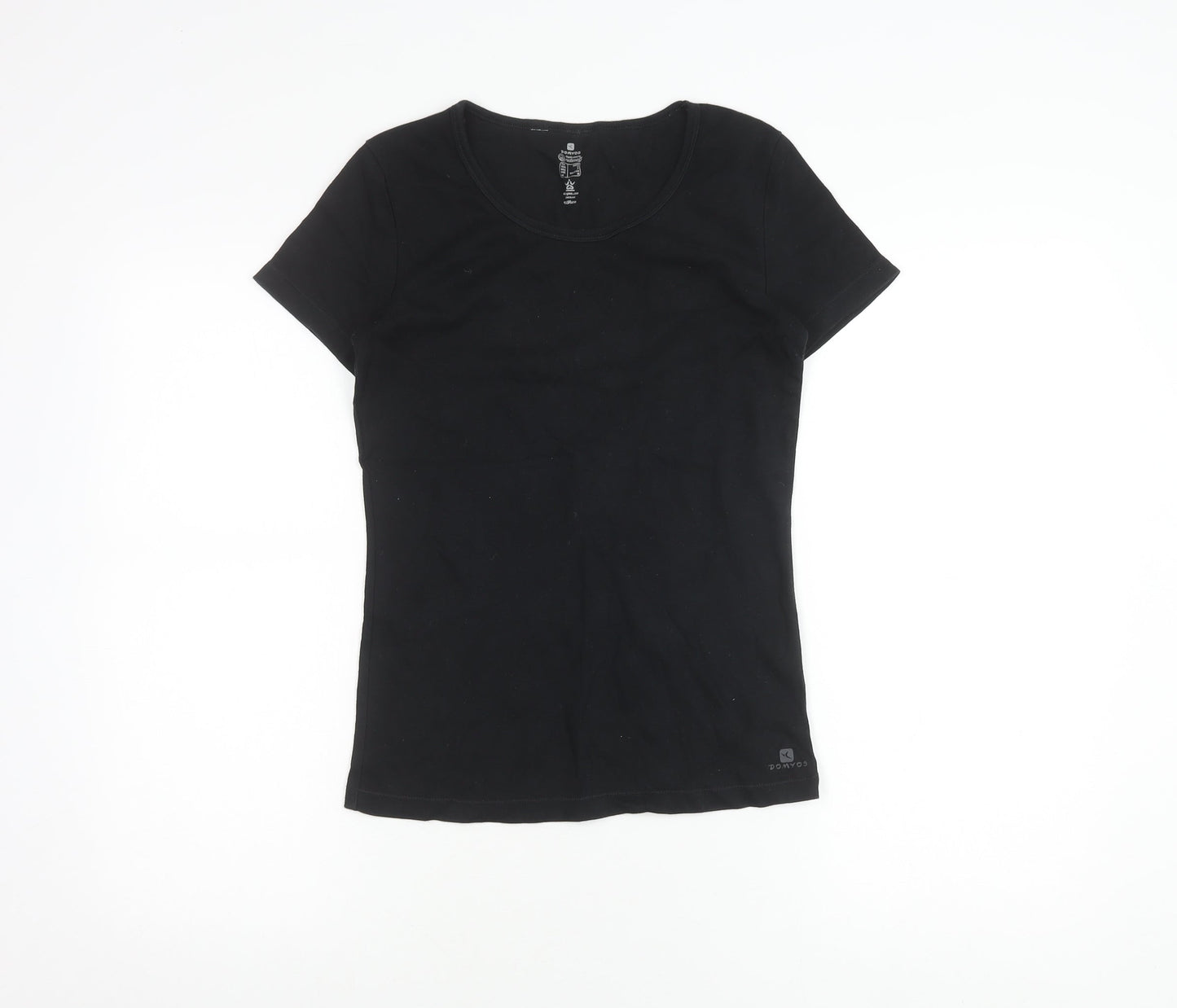 Domyos Women's Black Cotton T-Shirt, Short Sleeve, M
