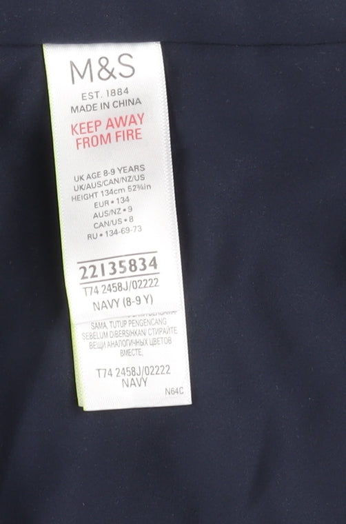Brand and care label for Marks & Spencer girls’ navy faux fur waistcoat 8-9 years