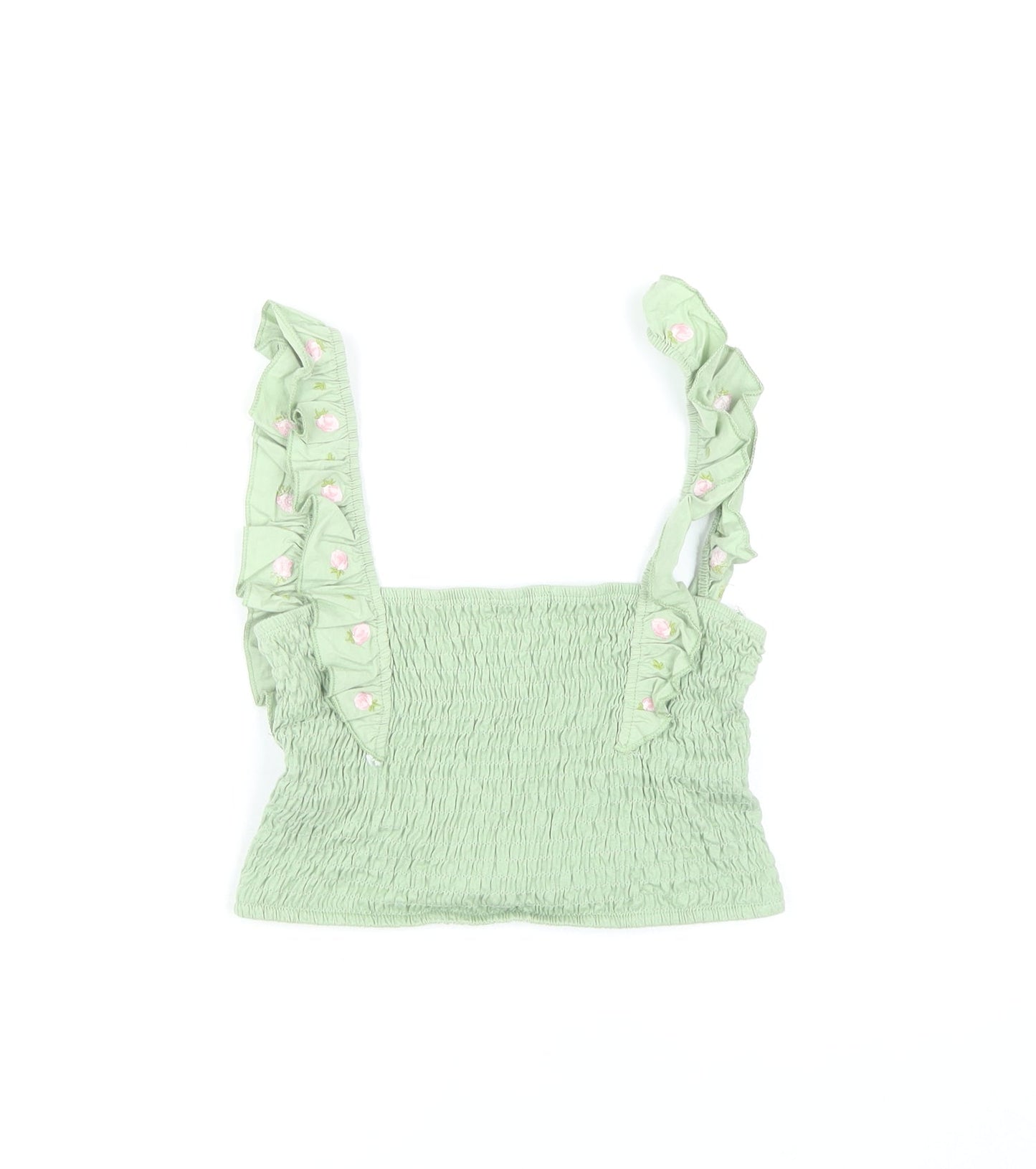 Stradivarius Women's Green Embroidered Camisole Tank - XS