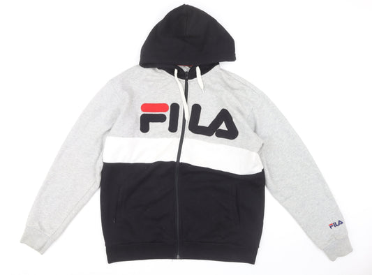 Additional front view of Fila Men's Medium Full Zip Hoodie - Black/Grey/White