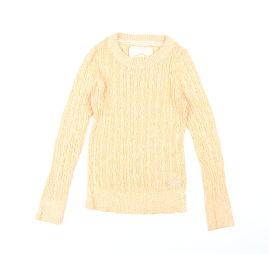 SuperDry Women's Yellow Cable-Knit Pullover Jumper L