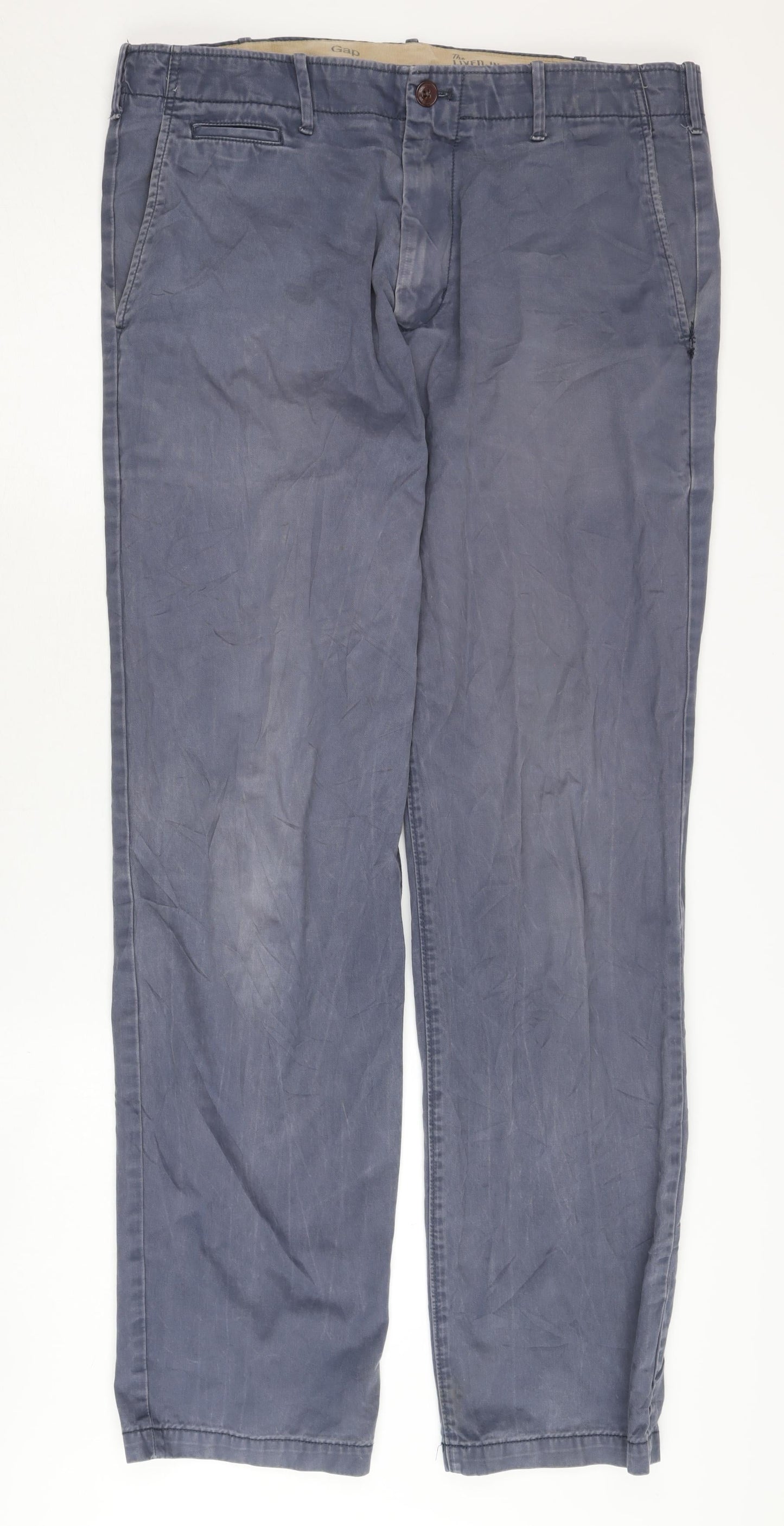 Gap Men's Blue Chino Trousers, Size 36L, Button Closure