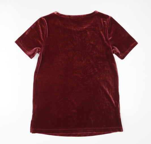 Womens UK Size XS Lands' End Red Polyester Blend T-Shirt