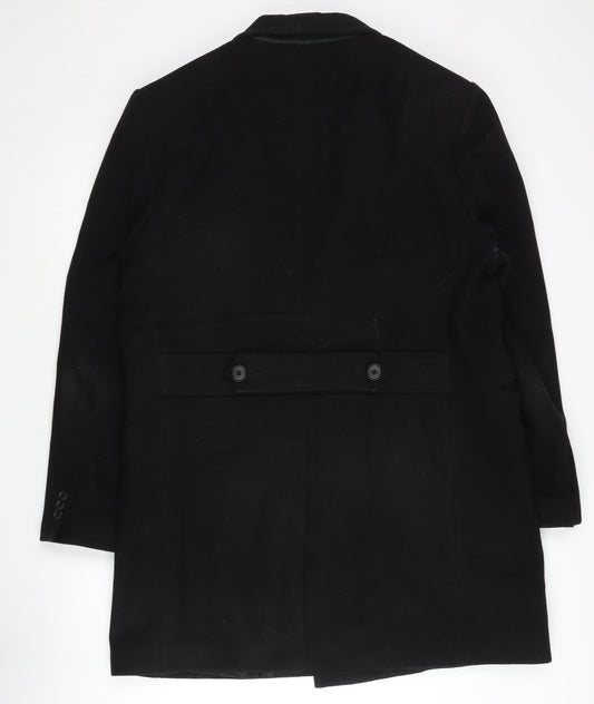 Moss London Men's Black Slim Fit Overcoat, Size 46R