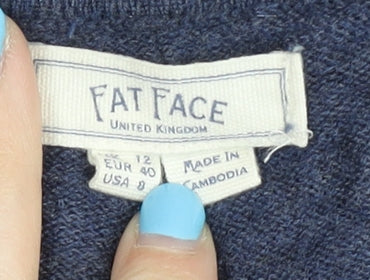 Fat Face Women's Blue Cardigan, Size 12, Wool Blend
