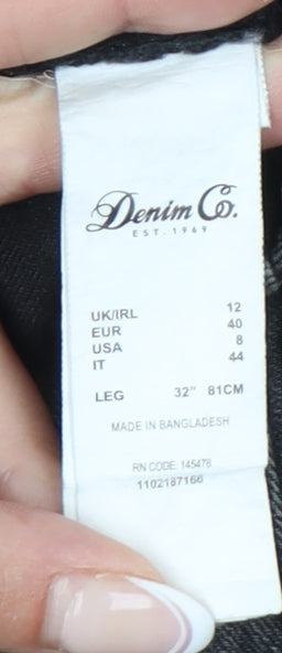 Brand and care label for Denim Co. Women's Black Skinny Jeans, size 12
