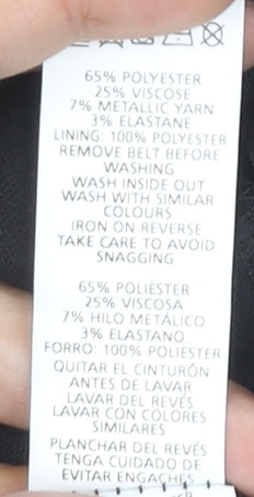 Brand and care label for Atmosphere Women's Black Striped Sleeveless Dress, size 12