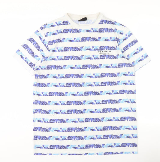 McKenzie Men's Striped T-Shirt L White Blue
