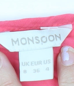 Brand and care label for Monsoon Pink Crochet Accent Women's Blouse, size 8