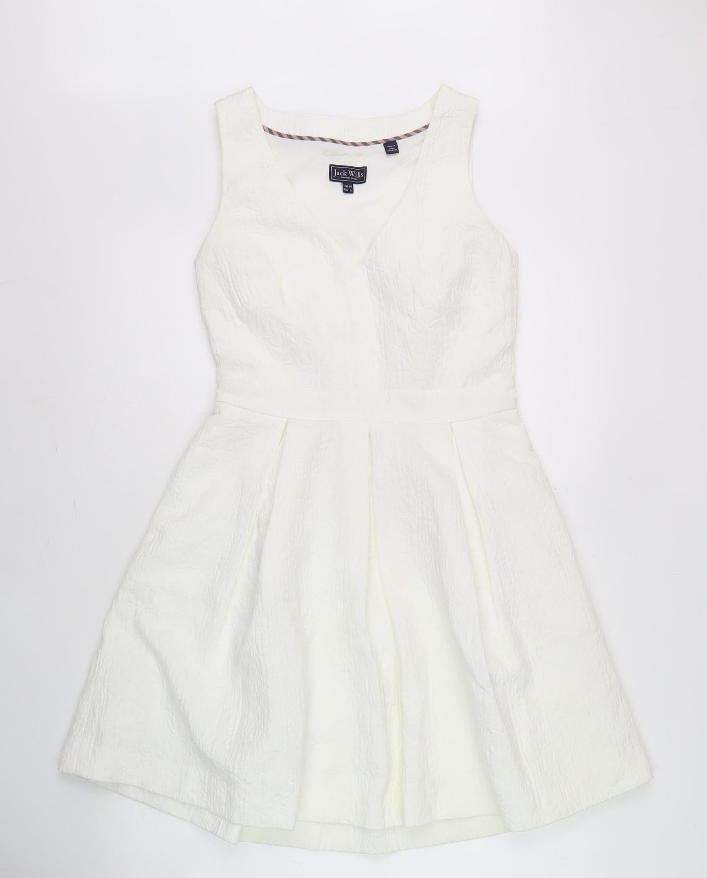 Jack Wills Women's White Dress, Size 10, V-Neck, Lined