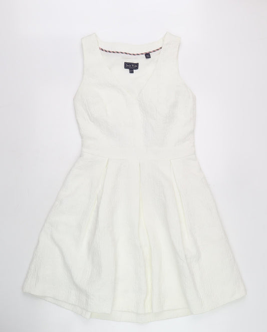 Jack Wills Women's White Dress, Size 10, V-Neck, Lined