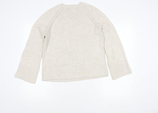 Fat Face Women's Ivory Crew Neck Wool Jumper Size 10