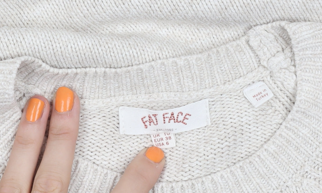 Fat Face Women's Ivory Crew Neck Wool Jumper Size 10