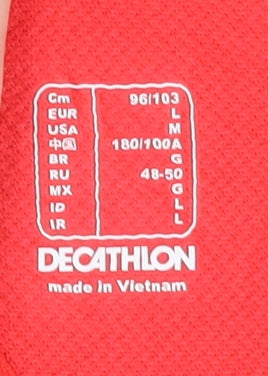 Close-up detail of Decathlon Men's Red L T-Shirt, Running, Breathable