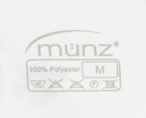Brand and care label for Münz Men's White Running T-Shirt M