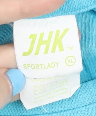 Close-up detail of JHK Women's Blue XL Active T-Shirt