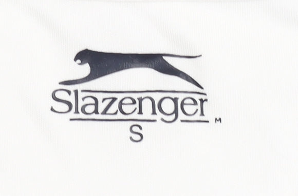 Brand and care label for Slazenger Men's White/Black T-Shirt, size S, for Gym