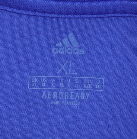 Brand and care label for Adidas Men's Blue XL Polo Football Jersey
