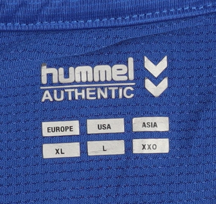 Close-up detail of Hummel Men's Blue XL Football Jersey T-Shirt