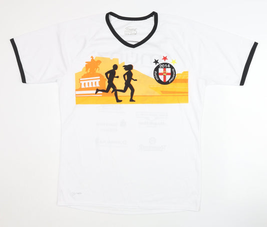 Additional front view of Münz Men's L White Running T-Shirt V-Neck Quick Dry