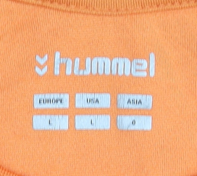 Brand and care label for Hummel Men's Orange Handball Jersey, size L