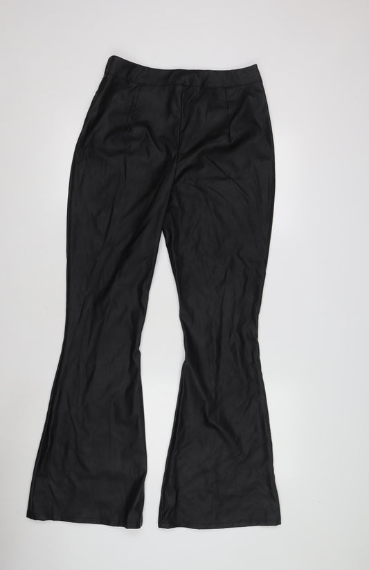 Boohoo Women's Black Flared Trousers, Size 12, Polyurethane