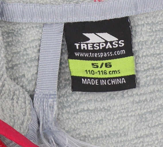 Close-up detail of Trespass girls’ grey full zip hoodie, size 5-6, years