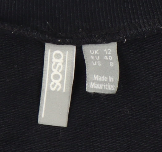 Brand and care label for ASOS Women's Black Cotton Pullover Sweatshirt, size 12