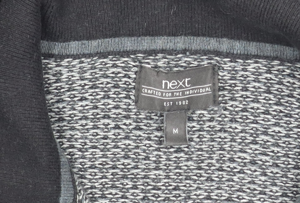 Brand and care label for Next Men's Black jumper, Medium Size, Collared Neckline