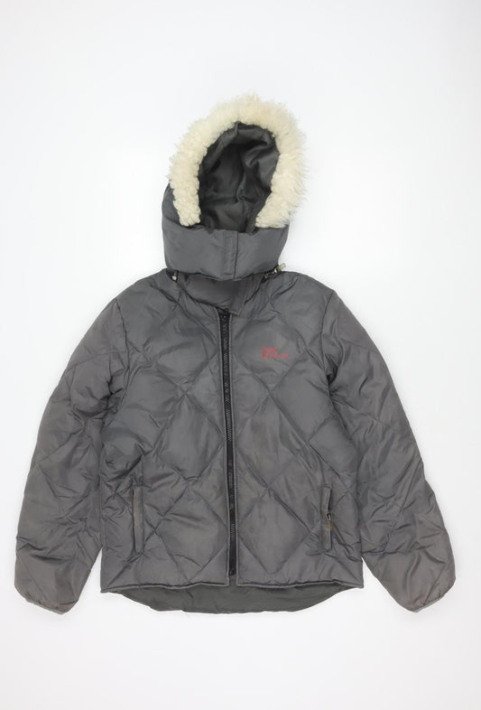 DKNY Women's Grey Puffer Jacket, Hooded, Size Unknown
