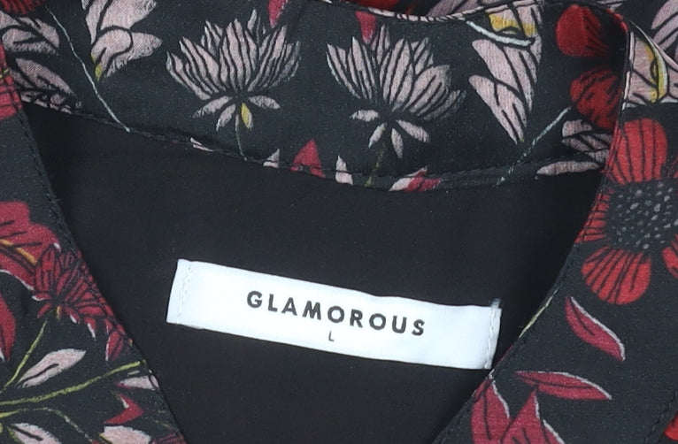Brand and care label for Glamorous Women's Floral Tunic Blouse, Black, size L